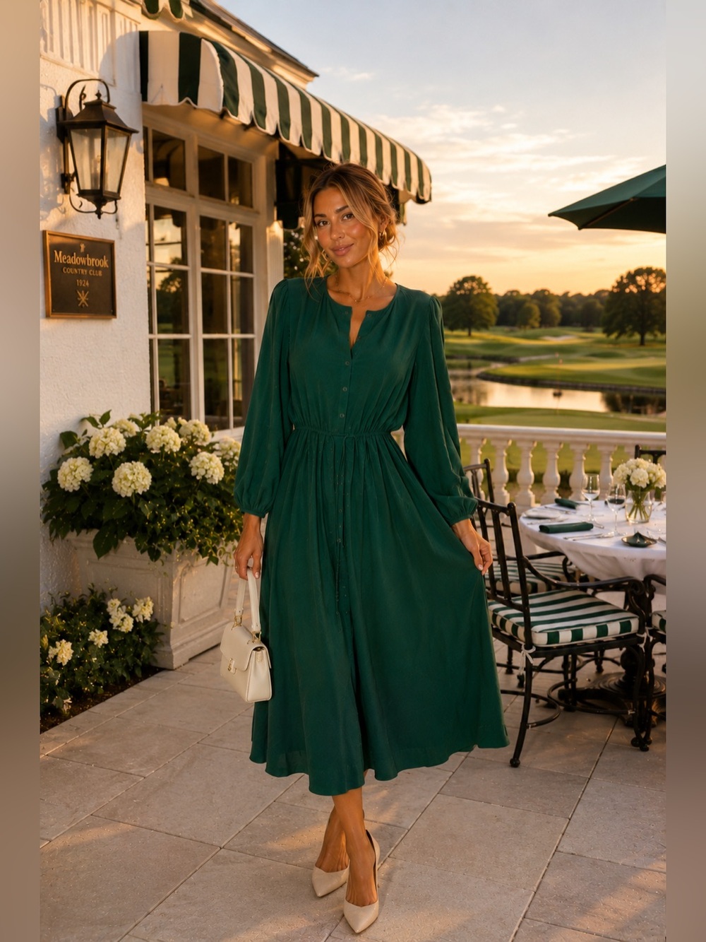 NWT Reformation Emerald Green Long Sleeve Midi Dress